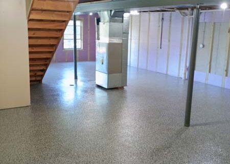 Basement Concrete Floor Coating Stairs and Furnace